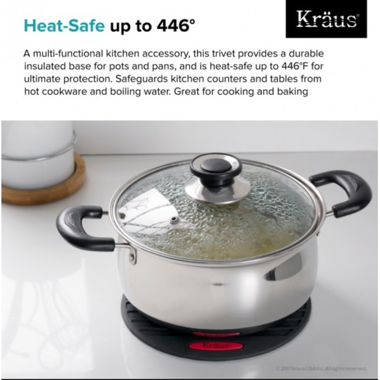 Kraus KST-1BLACK Heat-Resistant 100% Food-Safe Silicone Non-Slip Trivet in Black