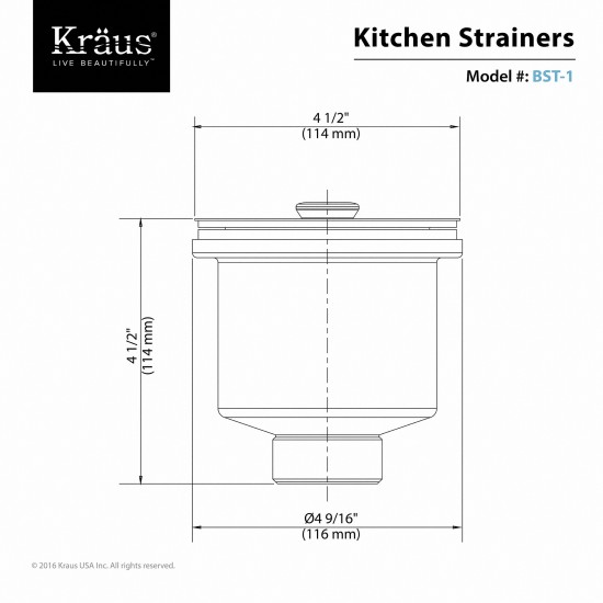 Kraus BST-1 4 5/8" Stainless Steel Basket Strainer