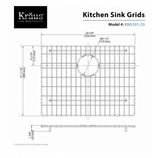 Kraus KBG-101-23 20 5/8" Stainless Steel Bottom Sink Grid with Protective Anti-Scratch Bumpers for KHU101-23 Kitchen Sink