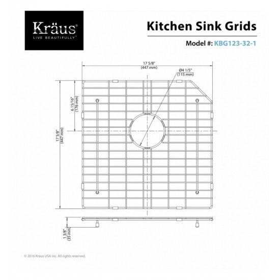 Kraus KBG-123-32-1 17 5/8" Stainless Steel Bottom Sink Grid with Protective Anti-Scratch Bumpers for Left Bowl Kitchen Sink