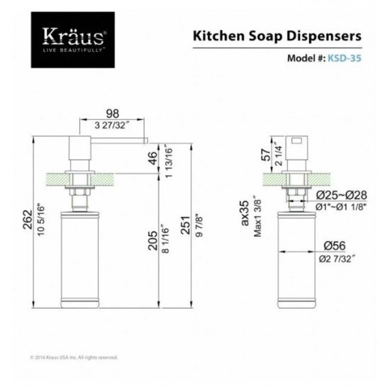 Kraus KSD-35SN 3 7/8" Deck Mounted Solid Brass Soap Dispenser