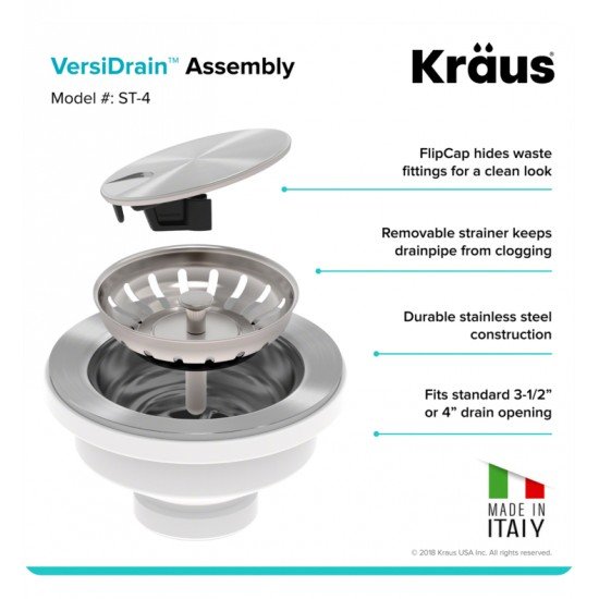 Kraus ST-4 4 1/2" VersiDrain™ Assembly with FlipCap