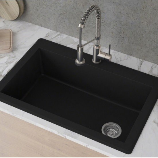 Kraus KGD-54 Forteza™ 33” Dual Mount Single Bowl Black Granite Kitchen Sink