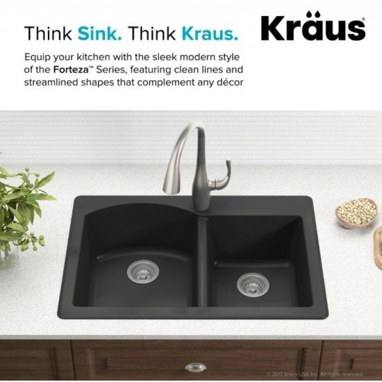 Kraus KGD-50 Forteza™ 33” Dual Mount 60/40 Double Bowl Granite Kitchen Sink