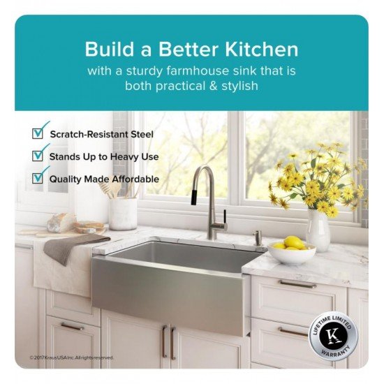Kraus KHF200-30 29 3/4" Single Bowl Farmhouse/Apron Front Stainless Steel Rectangular Kitchen Sink