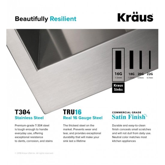 Kraus KP1TD33S-2 Pax 33" Double Bowl Drop-In Stainless Steel Rectangular Kitchen Sink