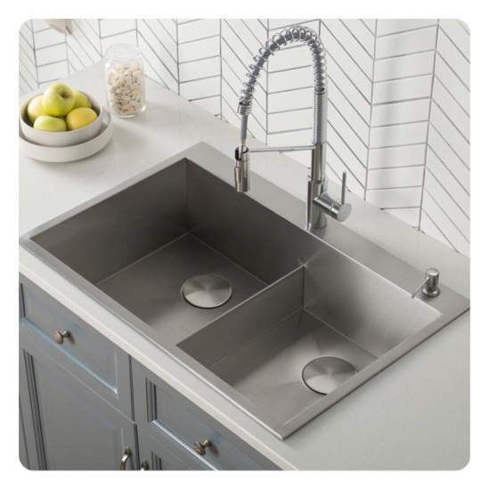 Kraus KP1TD33S-2 Pax 33" Double Bowl Drop-In Stainless Steel Rectangular Kitchen Sink