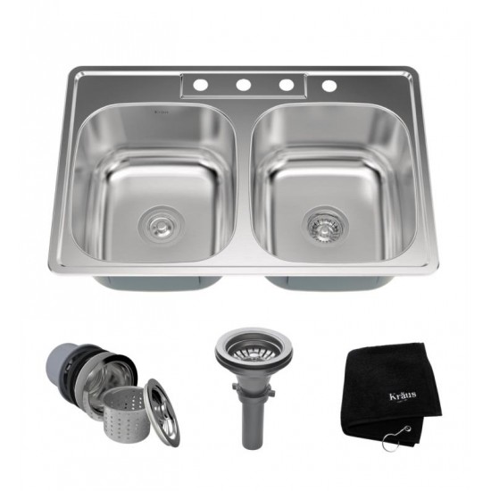 Kraus KTM33 33 1/8" Double Bowl Drop-In Stainless Steel Rectangular Kitchen Sink