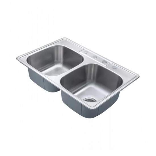 Kraus KTM33 33 1/8" Double Bowl Drop-In Stainless Steel Rectangular Kitchen Sink