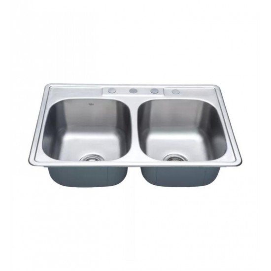 Kraus KTM33 33 1/8" Double Bowl Drop-In Stainless Steel Rectangular Kitchen Sink