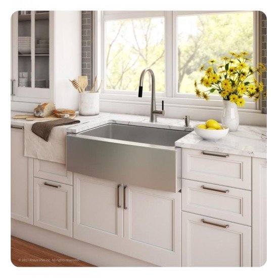 Kraus KHF203-36 35 7/8" Double Bowl Farmhouse/Apron Front Stainless Steel Rectangular Kitchen Sink