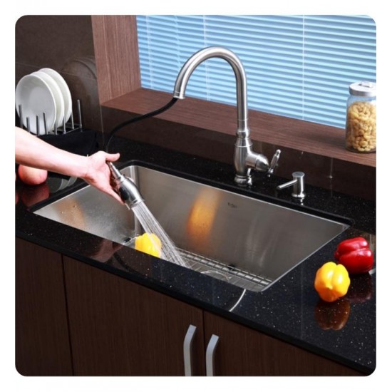 Kraus KHU100-32 32" Single Bowl Undermount Stainless Steel Rectangular Kitchen Sink