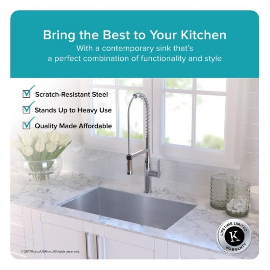 Kraus KHU100-32 32" Single Bowl Undermount Stainless Steel Rectangular Kitchen Sink