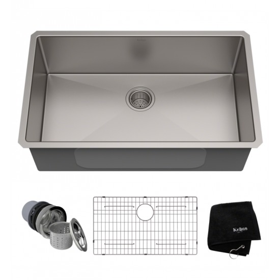 Kraus KHU100-32 32" Single Bowl Undermount Stainless Steel Rectangular Kitchen Sink