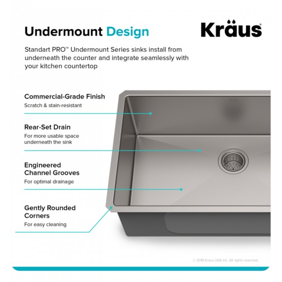 Kraus KHU100-32 32" Single Bowl Undermount Stainless Steel Rectangular Kitchen Sink