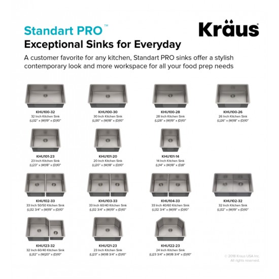 Kraus KHU100-32 32" Single Bowl Undermount Stainless Steel Rectangular Kitchen Sink