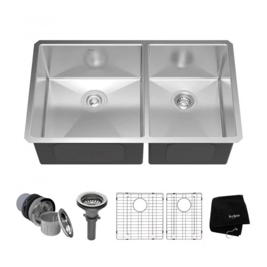 Kraus KHU103-33 32 3/4" Double Bowl Undermount Stainless Steel Rectangular Kitchen Sink