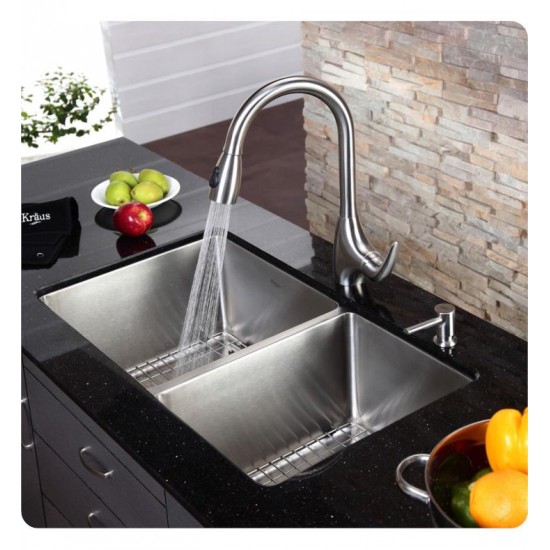 Kraus KHU103-33 32 3/4" Double Bowl Undermount Stainless Steel Rectangular Kitchen Sink