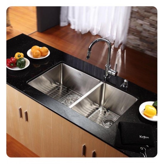 Kraus KHU103-33 32 3/4" Double Bowl Undermount Stainless Steel Rectangular Kitchen Sink