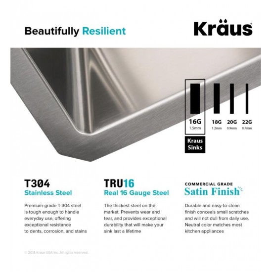 Kraus KHU110-27 Standart Pro 27" Single Bowl Undermount Stainless Steel Rectangular Kitchen Sink