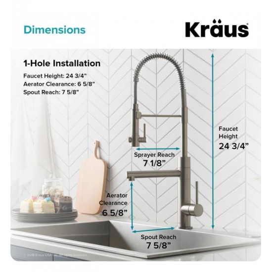 Kraus KPF-1603 Artec Pro 24 3/4" Single Handle Deck Mounted Pull-Down Kitchen Faucet