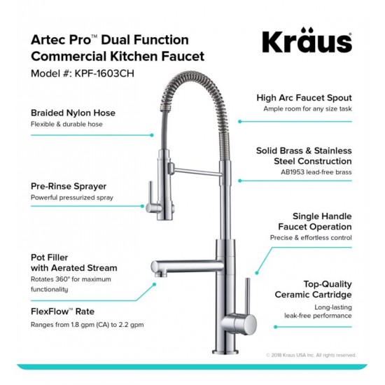 Kraus KPF-1603 Artec Pro 24 3/4" Single Handle Deck Mounted Pull-Down Kitchen Faucet