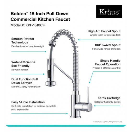 Kraus KPF-1610 Bolden 10 3/4" Commercial Style Single Handle Deck Mounted Pull-Down Kitchen Faucet