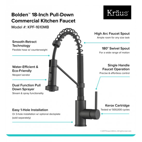 Kraus KPF-1610 Bolden 10 3/4" Commercial Style Single Handle Deck Mounted Pull-Down Kitchen Faucet