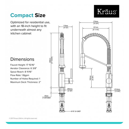 Kraus KPF-1610 Bolden 10 3/4" Commercial Style Single Handle Deck Mounted Pull-Down Kitchen Faucet