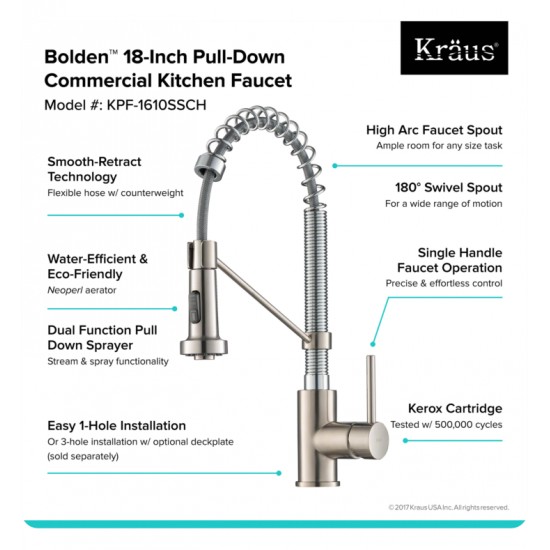 Kraus KPF-1610 Bolden 10 3/4" Commercial Style Single Handle Deck Mounted Pull-Down Kitchen Faucet