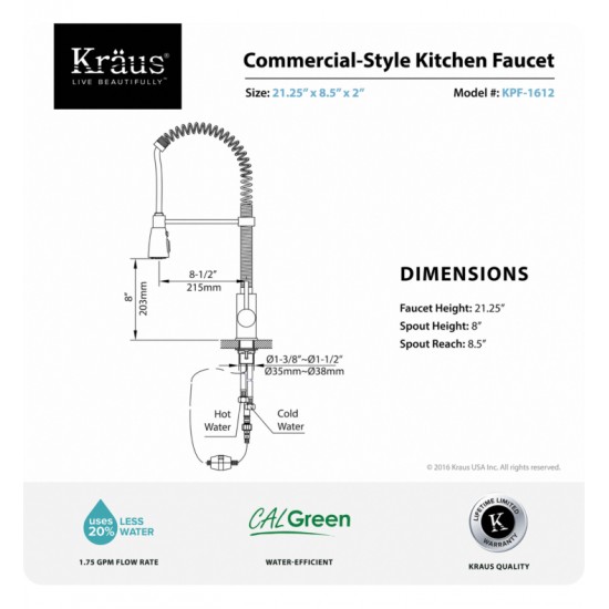 Kraus KPF-1612 Commercial-Style Single-Handle Kitchen Faucet with Pull Down Three-Function Sprayer