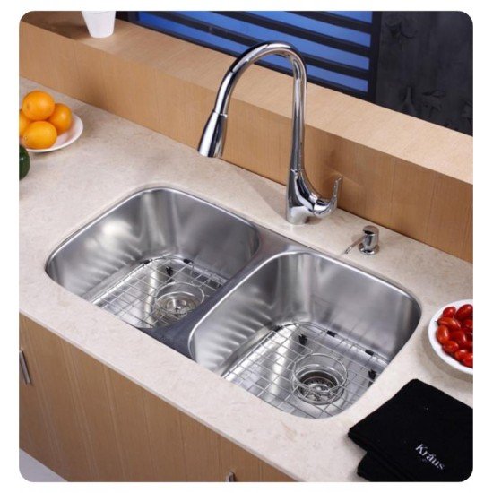 Kraus KPF-1621-KSD-30 9 1/8" Single Handle Deck Mounted Pull-Down Kitchen Faucet with Soap Dispenser