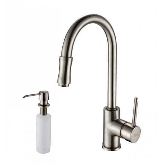 Kraus KPF-1622-KSD-30 7" Single Handle Deck Mounted Pull-Out Kitchen Faucet with Soap Dispenser