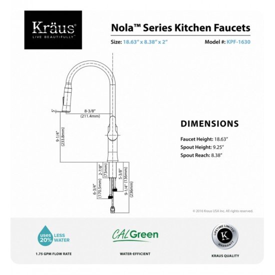 Kraus KPF-1630 Nola 8 3/8" Single Handle Deck Mounted Pull-Down Kitchen Faucet
