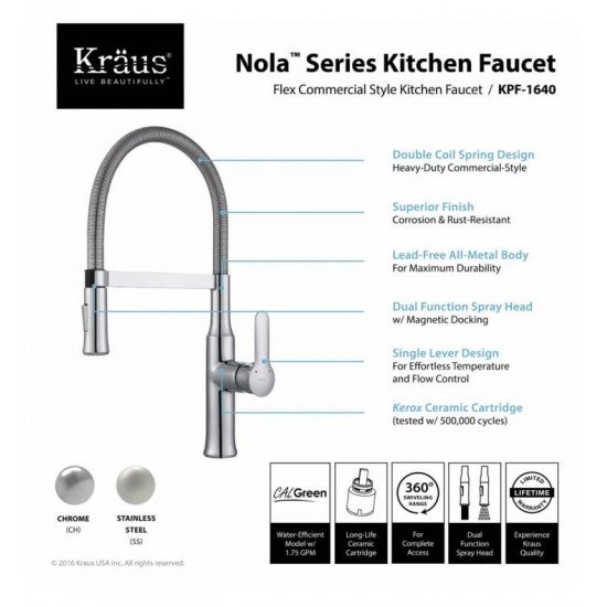 Kraus KPF-1640 Nola 8 5/8" Single Handle Deck Mounted Pull-Down Kitchen Faucet