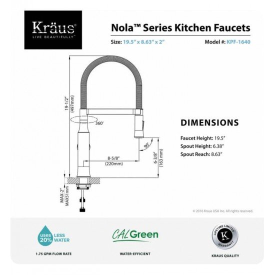 Kraus KPF-1640 Nola 8 5/8" Single Handle Deck Mounted Pull-Down Kitchen Faucet