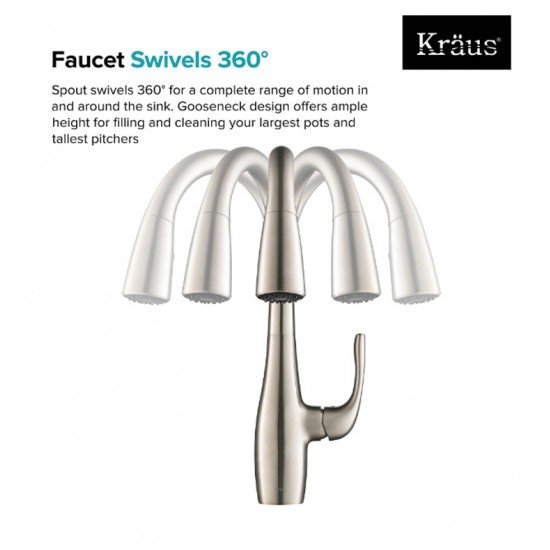 Kraus KPF-1670 Esina™ Single Handle Pull Down Kitchen Faucet with Dual Function Sprayhead in all-Brite™