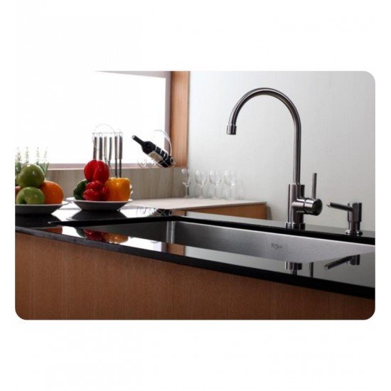Kraus KPF-2160-SD20 7 5/8" Single Handle Deck Mounted Stainless Steel Kitchen Bar Faucet with Soap Dispenser