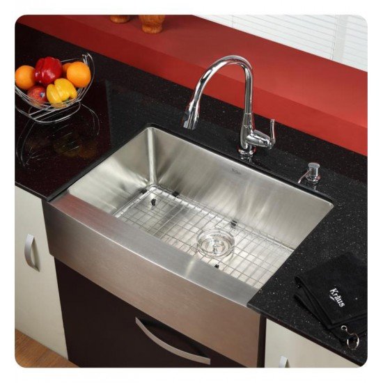 Kraus KPF-2230-KSD-30 11 3/8" Single Handle Deck Mounted Pull-Out Kitchen Faucet with Soap Dispenser