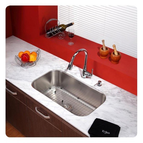 Kraus KPF-2230-KSD-30 11 3/8" Single Handle Deck Mounted Pull-Out Kitchen Faucet with Soap Dispenser