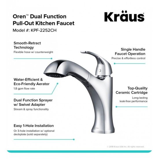 Kraus KPF-2252 Oren 10 1/4" Single Handle Deck Mounted Dual Function Pull-Out Kitchen Faucet