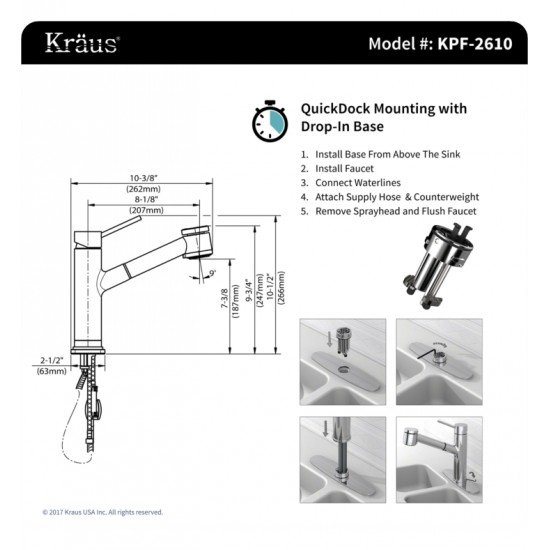 Kraus KPF-2610 Oletto 10 3/8" Single Handle Deck Mounted Pull-Out Kitchen Faucet