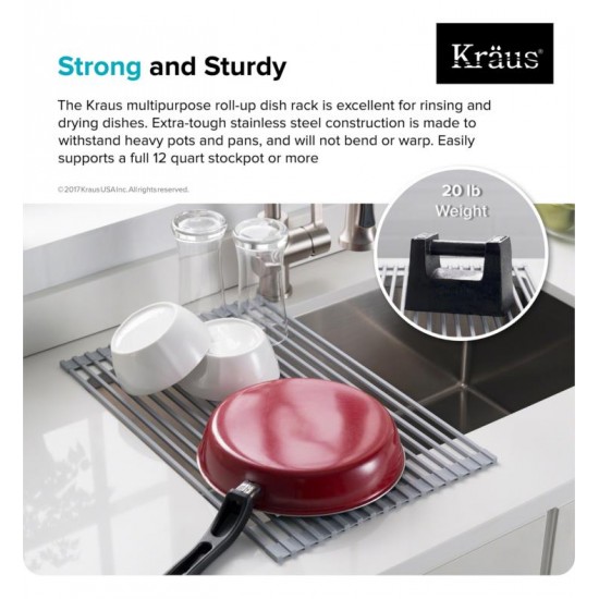 Kraus KRM-10 20 1/2" Multipurpose Roll-Up Dish Drying Rack for Kitchen Sink