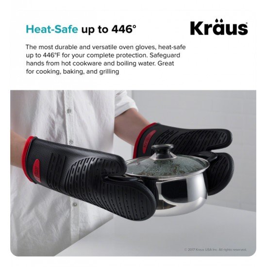 Kraus KSM-1B-KSM-1B Heat-Resistant 100% Food-Safe Silicone Non-Slip Oven Mitts x2