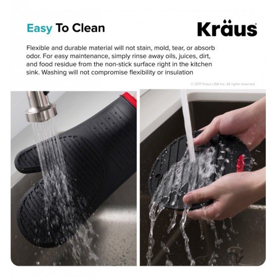 Kraus KST-1B-KSM-1B Heat-Resistant 100% Food-Safe Silicone Non-Slip Trivet and Oven Mitt