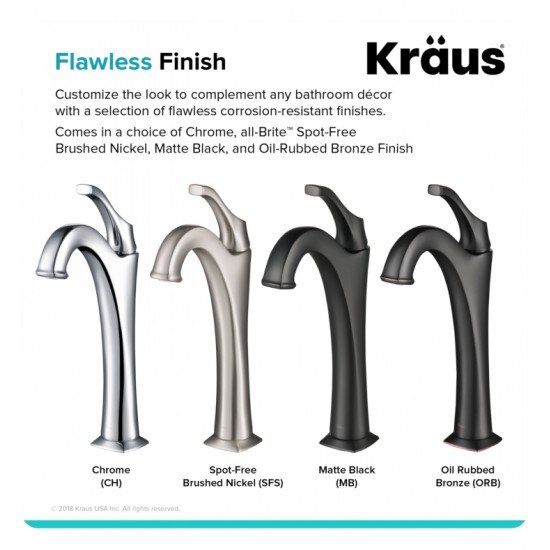 Kraus KVF-1200 Arlo 12 1/8" One Hole Vessel Bathroom Sink Faucet with Pop Up Drain